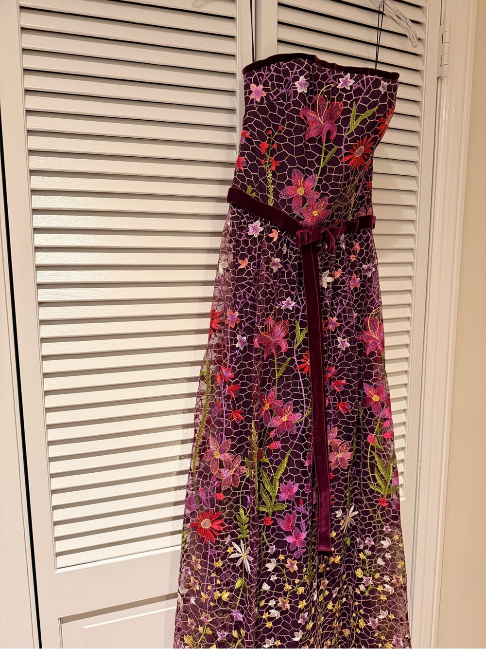 Marchesa Notte Floral Embroidered Purple Strapless Dress - Picture 2 of 7